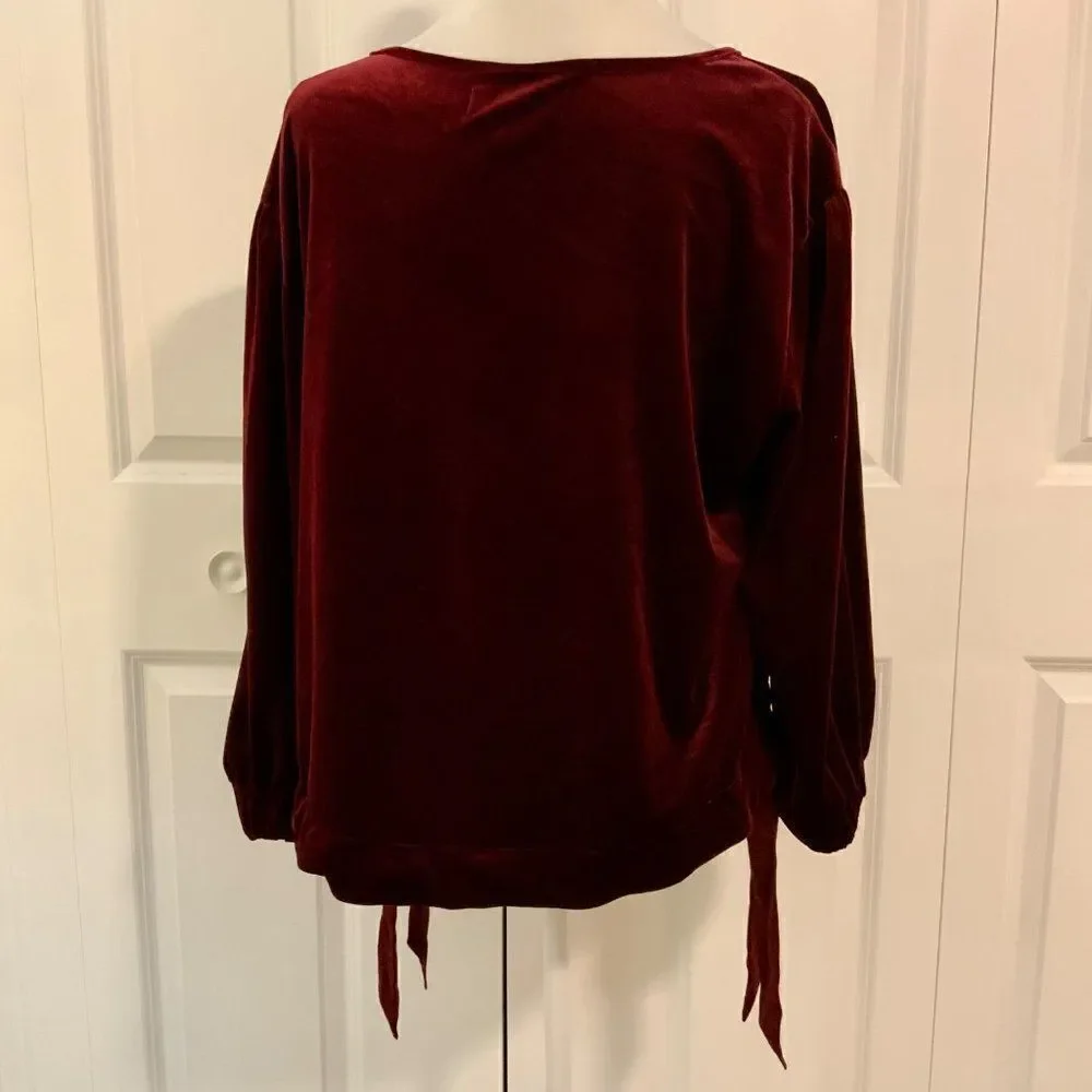 Band of Gypsies Burgundy Purple Velour Tie Hem Long Sleeve Top Medium